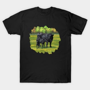 Black Angus Cow and Cute Calf T-Shirt